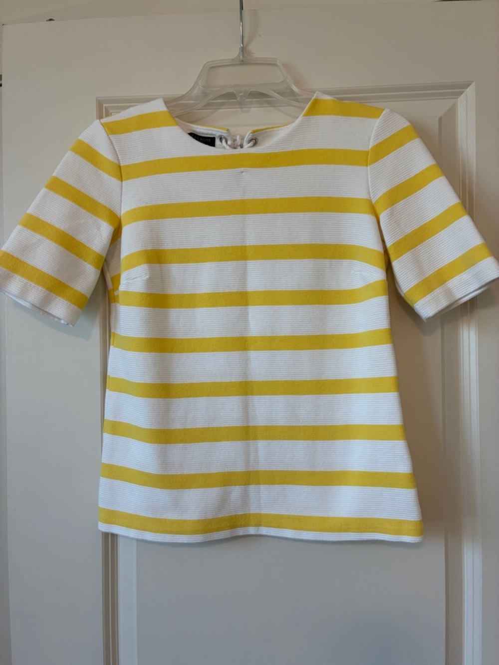 Talbots White Top with Yellow Trim and Lace-Up Detail